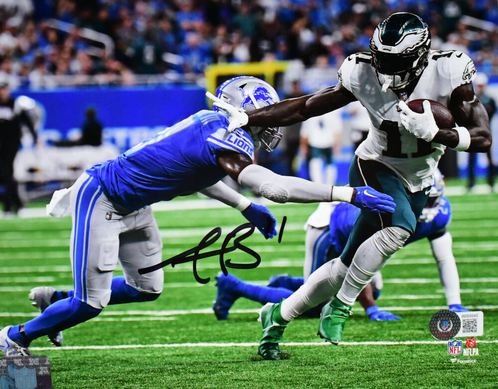 AJ Brown Autographed Eagles 8x10 Stiff Arm Photo- Beckett W Hologram *Black Image 1