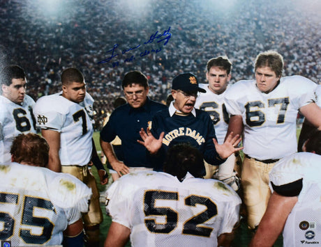 Lou Holtz Autographed Notre Dame 16x20 Huddle Photo w/Natl Champs - Beckett W Hologram *Blue Image 1