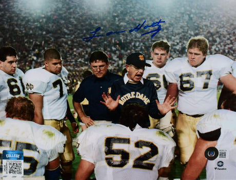 Lou Holtz Autographed Notre Dame 8x10 Huddle Photo- Beckett W Hologram *Blue Image 1