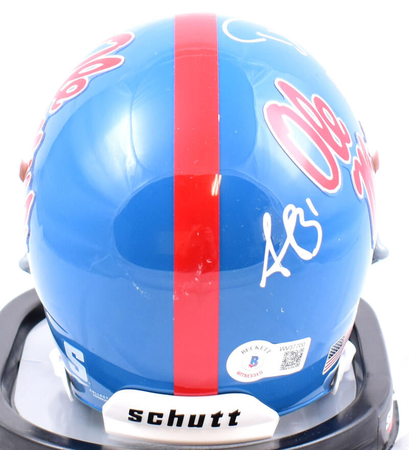 DK Metcalf/AJ Brown Autographed Ole Miss Rebels Schutt Mini Helmet-Beckett W Hologram *White Image 4