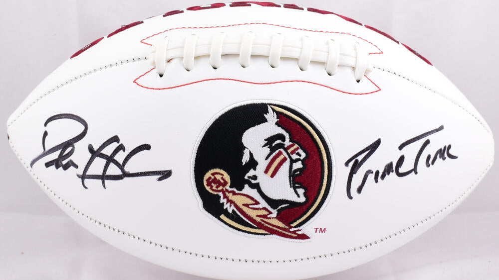 Deion Sanders Autographed Florida State Seminoles Logo Football w/Prime Time- Beckett W Hologram *Black Image 1