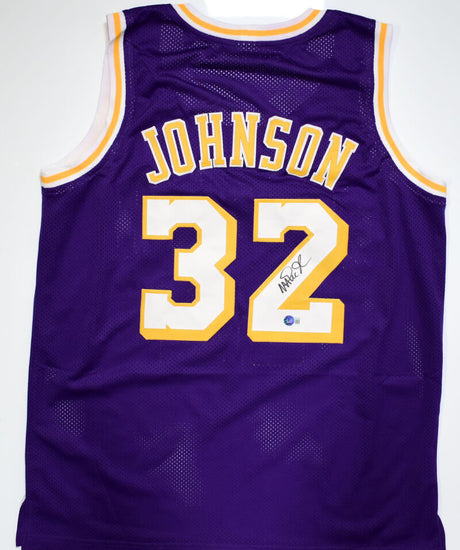 Magic Johnson Autographed Purple Los Angeles Pro Style Jersey-Beckett W Hologram *Black Image 1