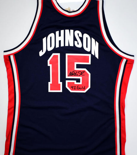 Magic Johnson Autographed USA Mitchell & Ness Authentic Jersey w/92 Gold -Beckett W Hologram *Black Image 1