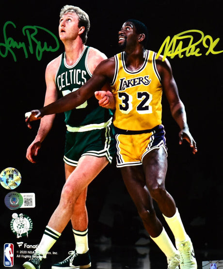 Larry Bird Magic Johnson Autographed 8x10 Spotlight Photo-Beckett W Hologram *Green/Yellow Image 1