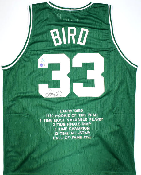 Larry Bird Autographed Green Pro Style STAT Jersey-Beckett W Hologram *Black *L8 Image 1