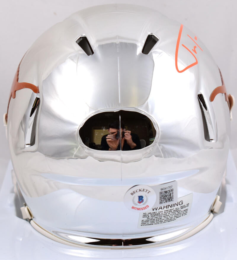 Justin Tucker Autographed Texas Longhorns Chrome Speed Mini Helmet - Beckett W Hologram *Orange Image 3