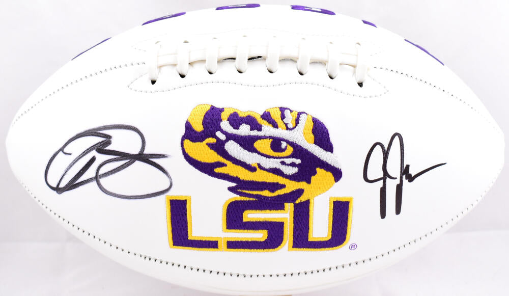 Justin Jefferson Odell Beckham Autographed LSU Logo Football-Beckett W Hologram *Black Image 1