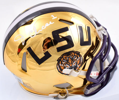 Ja'Marr Chase Autographed LSU Tigers Chrome Speed Mini Helmet-Beckett W Hologram *White Image 1