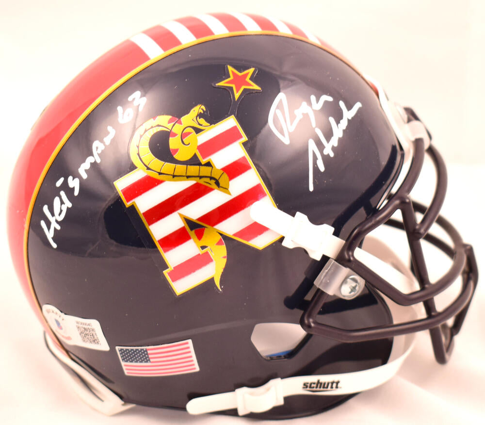 Roger Staubach Signed Navy Midshipmen Don't Tread On Me Mini Helmet w/Heisman-Beckett W Hologram *White Image 1