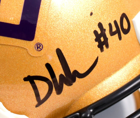 Devin White Autographed LSU Tigers Gold Schutt Mini Helmet- Beckett W *Black Image 2