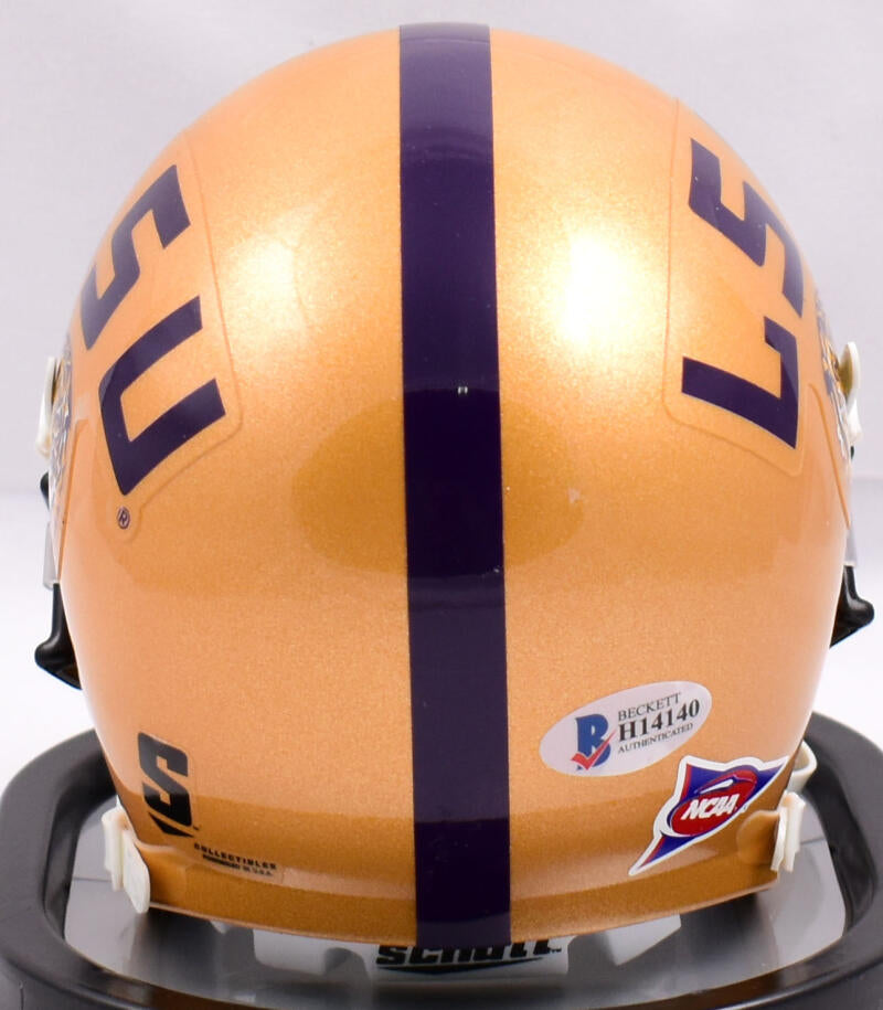 Devin White Autographed LSU Tigers Gold Schutt Mini Helmet- Beckett W *Black Image 3