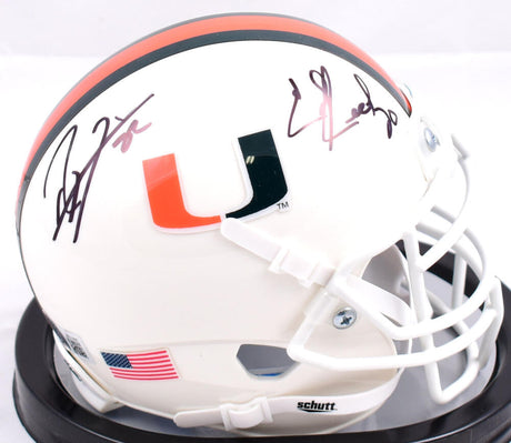 Ray Lewis Ed Reed Autographed Miami Hurricanes White Schutt Mini Helmet- Beckett W Hologram *Black Image 1