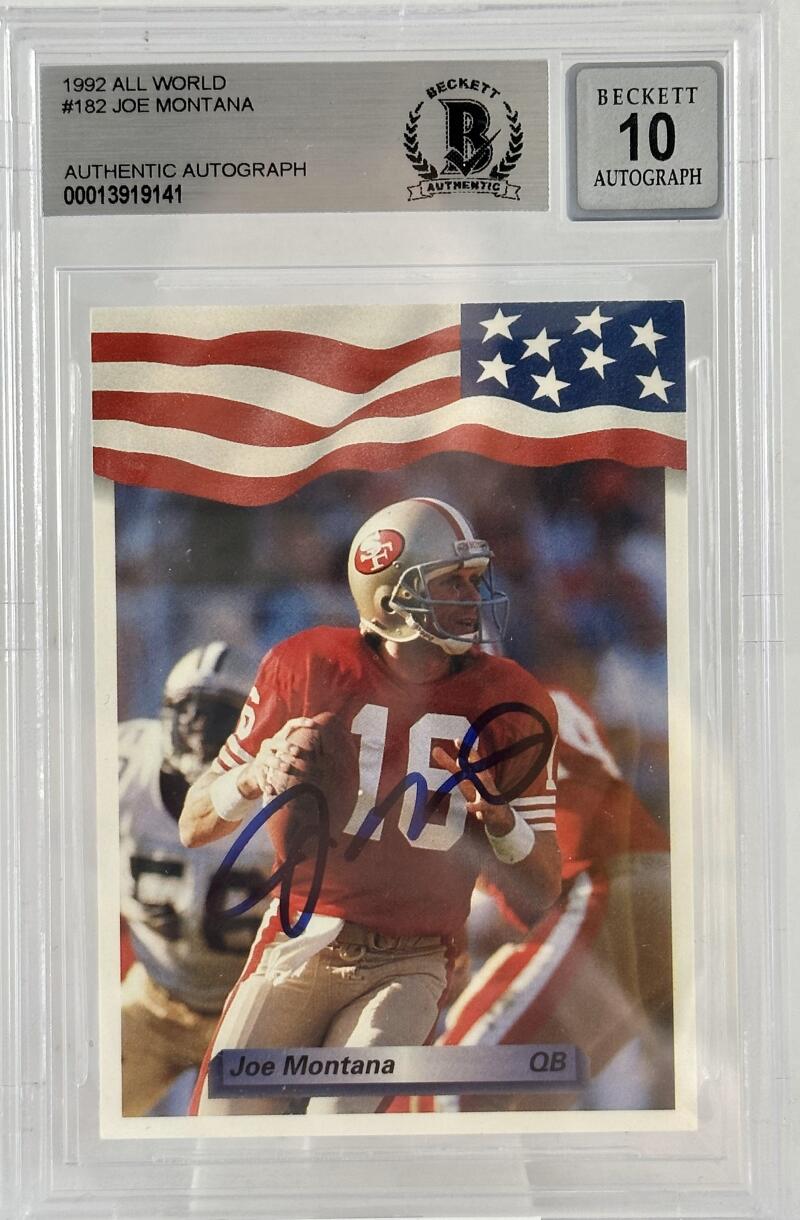 1992 All World #182 Joe Montana Auto San Francisco 49ers BAS Autograph 10  Image 1