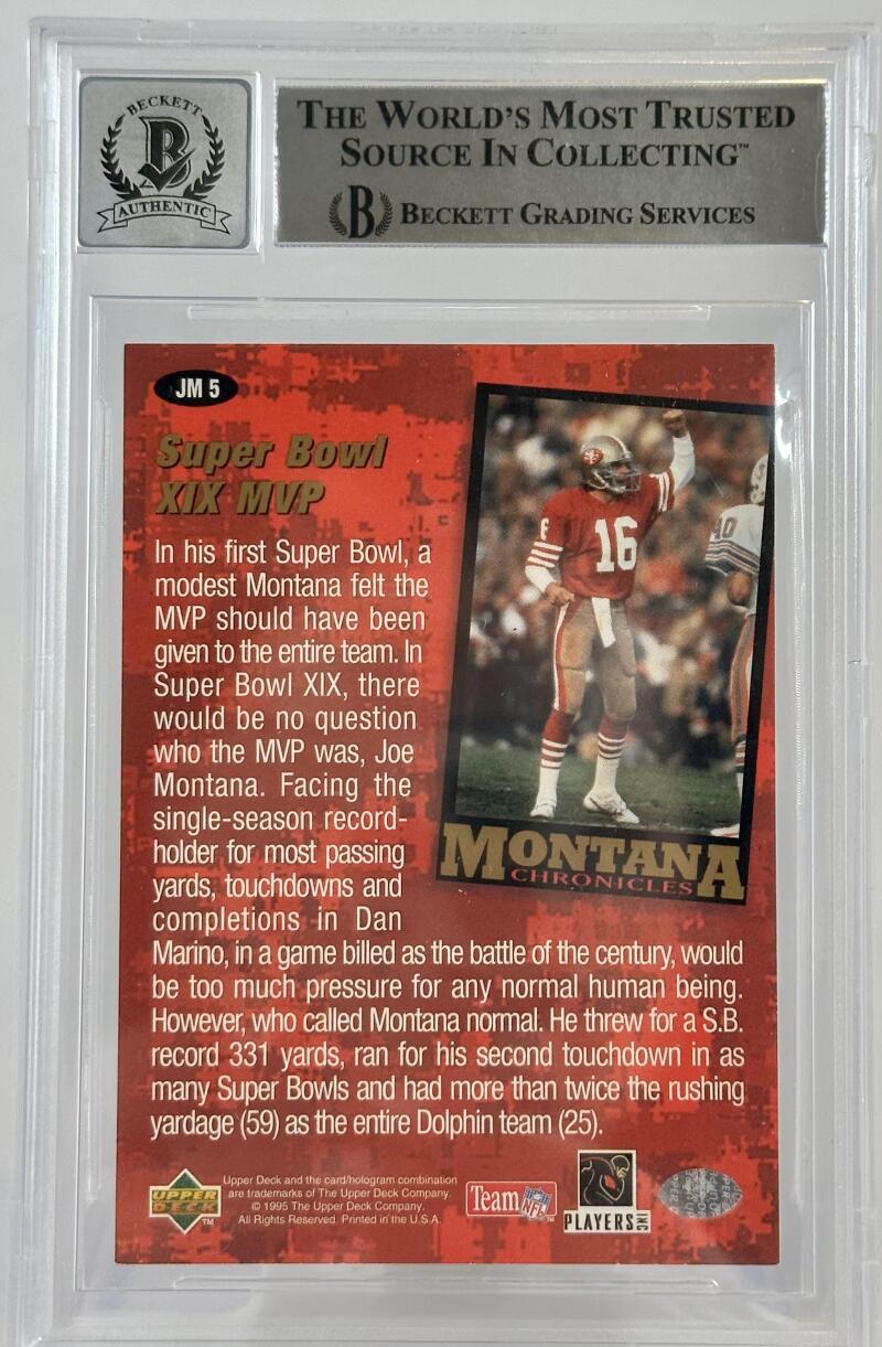 1995 Collector's Choice Joe Montana Chronicles #JM5  Auto San Francisco 49ers BAS Autograph 10 Image 2