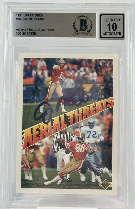 1991 Upper Deck #35 Aerial Threats  Joe Montana Auto San Francisco 49ers BAS Autograph 10 Image 1