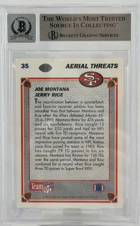 1991 Upper Deck #35 Aerial Threats  Joe Montana Auto San Francisco 49ers BAS Autograph 10 Image 2