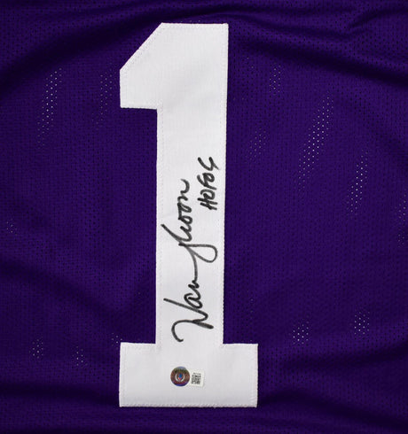 Warren Moon Autographed Purple College Style Jersey w/HOF - Beckett W Hologram *Black Image 2