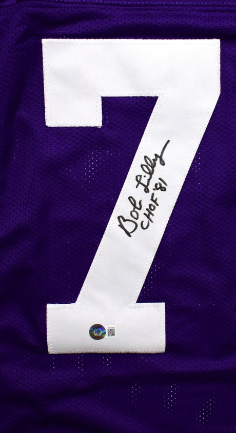 Bob Lilly Autographed Purple College Style Jersey w/CHOF - Beckett W Hologram *Black Image 2