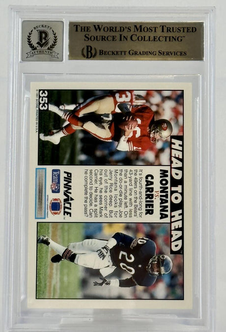 1991 Pinnacle Head to Head #353  Joe Montana Auto San Francisco 49ers BAS Autograph 10 Image 2