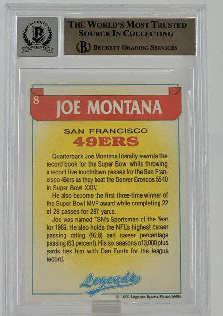 1990 Legends Sports Memorabilia #8 Joe Montana Auto San Francisco 49ers BAS Autograph 10 Image 2