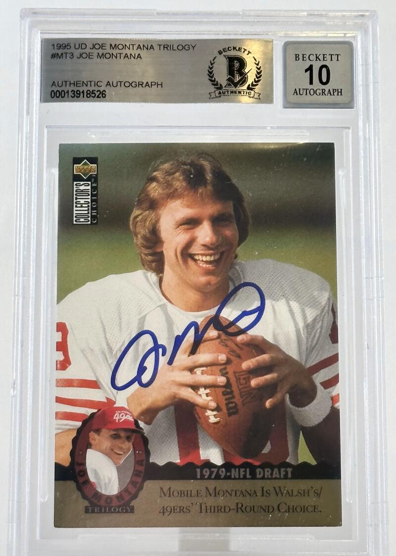 1995 Upper Deck Joe Montana Trilogy #MT3 Joe Montana Auto San Francisco 49ers BAS Autograph 10
 Image 1