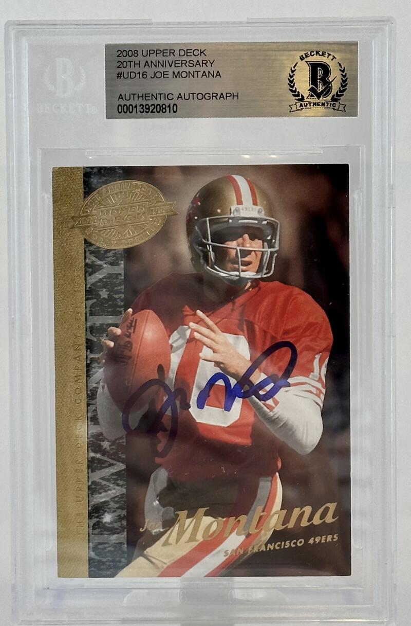 2008 Upper Deck 20th Anniversary #UD16 Joe Montana Auto San Francisco 49ers BAS Autograph  Image 1