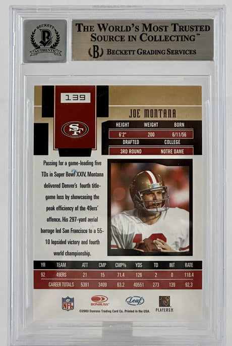 2003 Leaf Certified Materials #139  Joe Montana Auto San Francisco 49ers BAS Autograph 10 Image 2