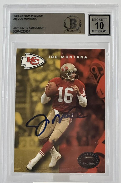 1993 Skybox Premium #48  Joe Montana Auto San Francisco 49ers BAS Autograph 10 Image 1