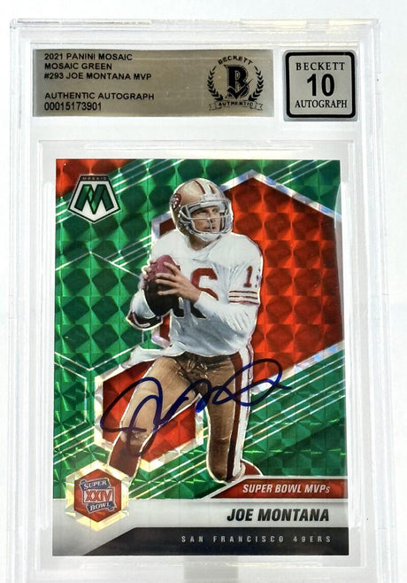 2021 Panini Mosaic Green #293 Super Bowl MVPs  Joe Montana Auto San Francisco 49ers BAS Autograph 10 Image 1