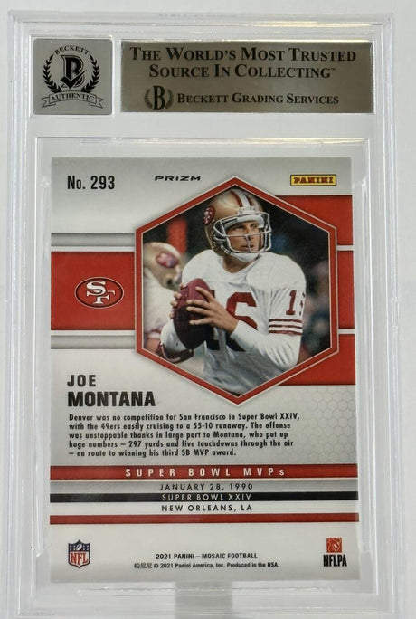 2021 Panini Mosaic Green #293 Super Bowl MVPs  Joe Montana Auto San Francisco 49ers BAS Autograph 10 Image 2