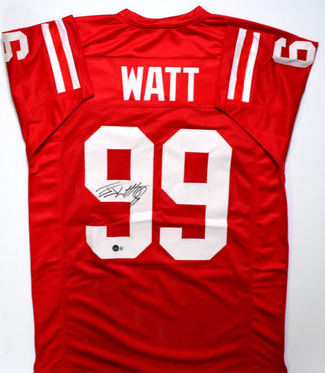 JJ Watt Autographed Red College Style Jersey-Beckett W Hologram *Black Image 1