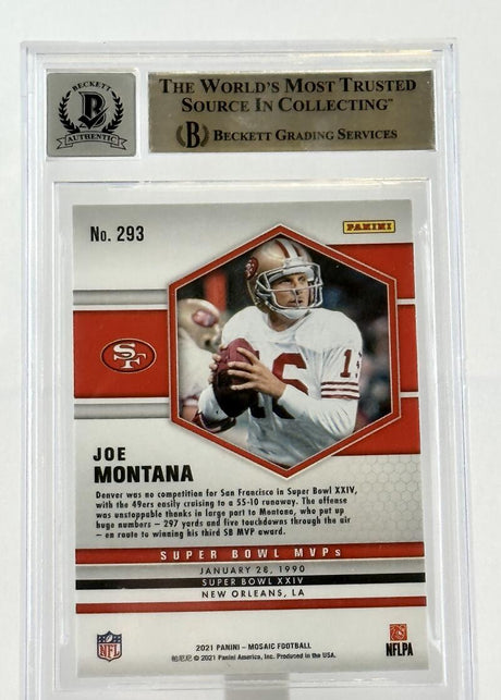 2021 Panini Mosaic #293 Super Bowl MVPs  Joe Montana Auto San Francisco 49ers BAS Autograph 10 Image 2