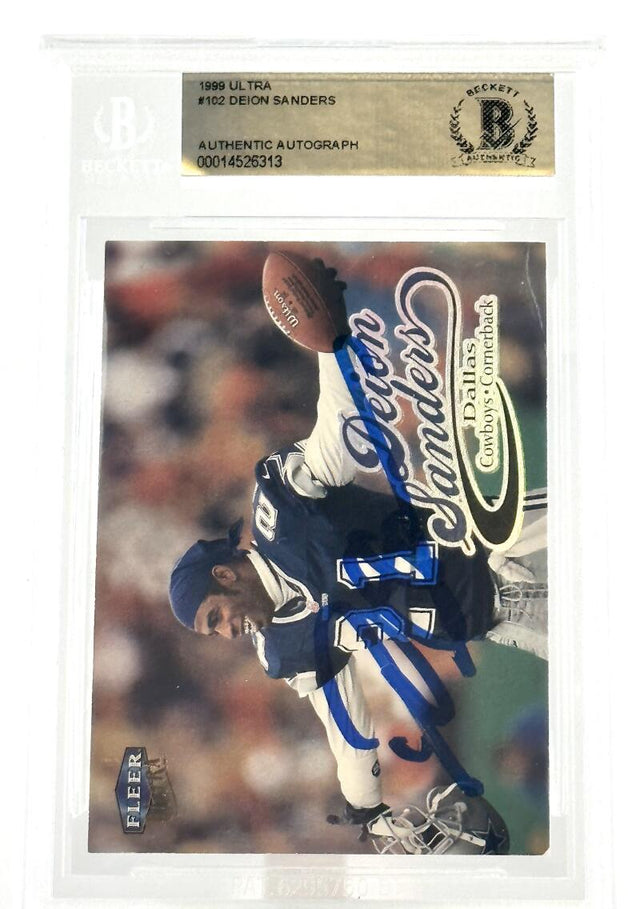 1999 Fleer Ultra #102 Deion Sanders Dallas Cowboys Autograph Beckett Authenticated Image 1