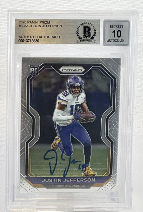 2020 Panini Prizm #398A Justin Jefferson Auto Minnesota Vikings BAS Autograph 10 Image 1