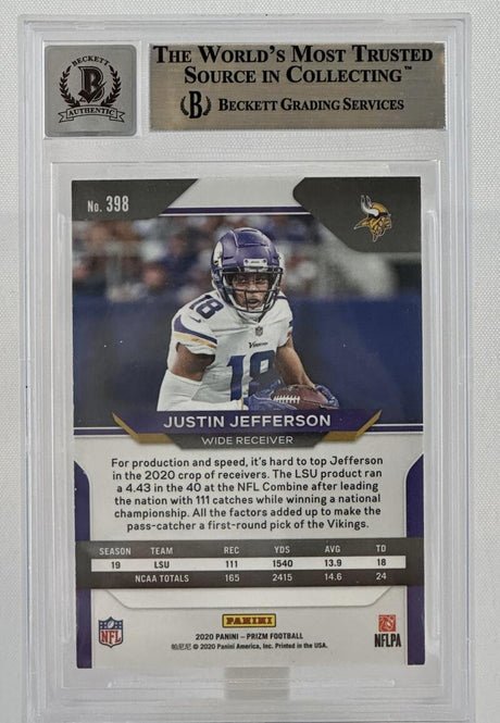 2020 Panini Prizm #398A Justin Jefferson Auto Minnesota Vikings BAS Autograph 10 Image 2