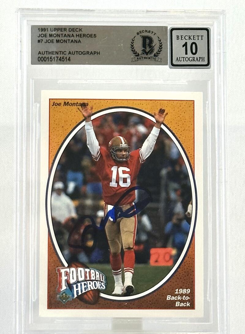 1991 Upper Deck Football Heroes #7 Joe Montana Auto San Francisco 49ers BAS Autograph 10 Image 1