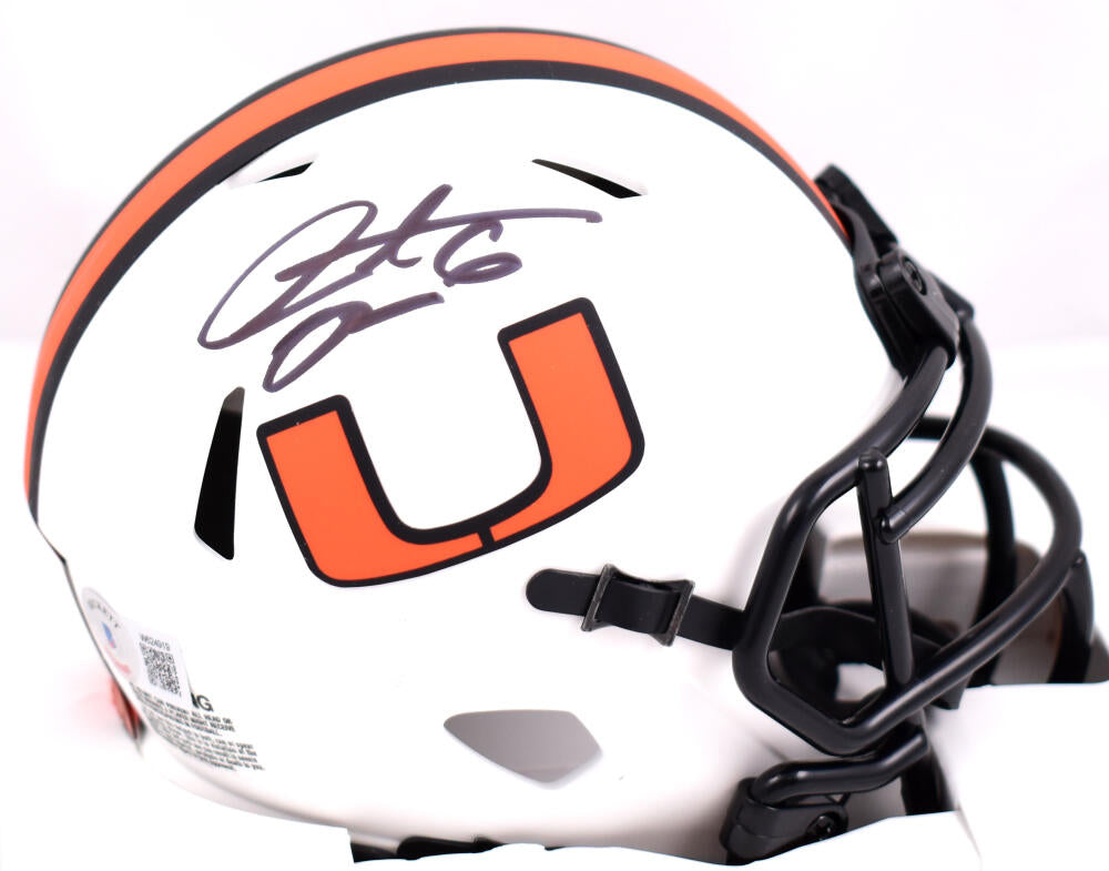 Santana Moss Autographed Miami Hurricanes Lunar Speed Mini Helmet-Beckett W Hologram *Black Image 1