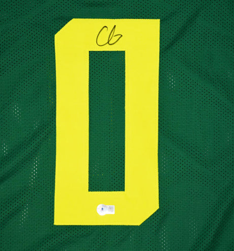 Christian Gonzalez Autographed Green College Style Jersey- Beckett W Hologram *Black Image 2