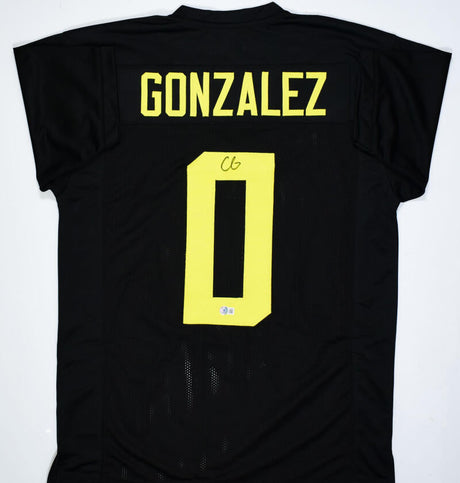 Christian Gonzalez Autographed Black College Style Jersey- Beckett W Hologram *Black Image 1