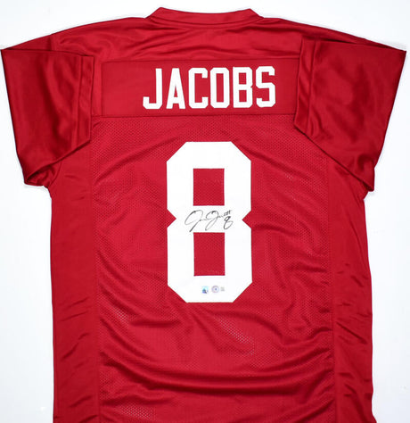 Josh Jacobs Autographed Crimson College Style Jersey- Beckett W Hologram *Black Image 1