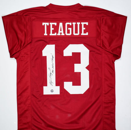 George Teague Autographed Crimson College Style Jersey w/ 92 Champs - Prova *Black Image 1