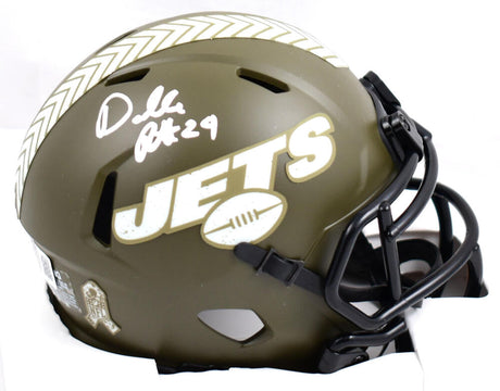 Darrelle Revis Autographed New York Jets Salute to Service Speed Mini Helmet - Beckett W Hologram *White Image 1