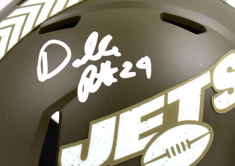 Darrelle Revis Autographed New York Jets Salute to Service Speed Mini Helmet - Beckett W Hologram *White Image 2