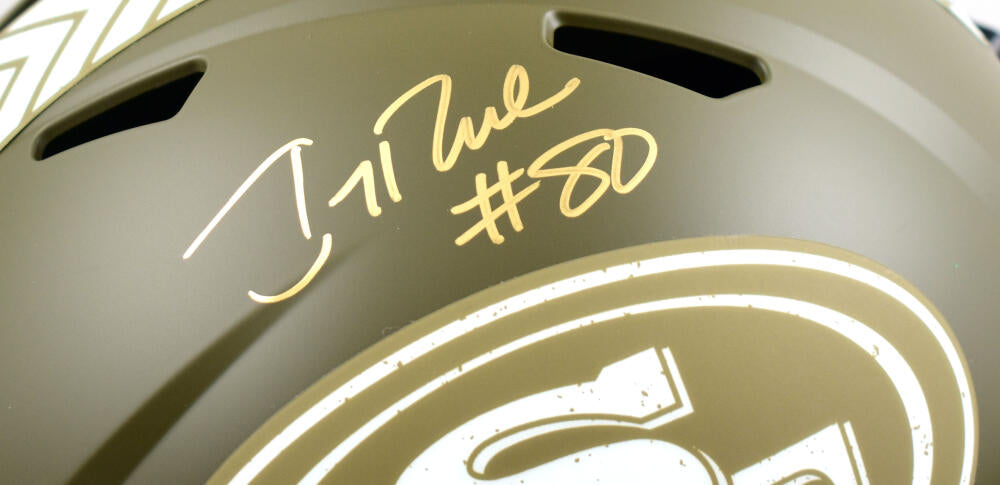 Jerry Rice Autographed San Francisco 49ers F/S Salute to Service Speed Helmet - Fanatics *Gold Image 2