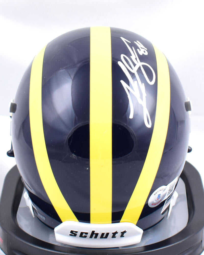 Luke Schoonmaker Autographed Michigan Wolverines Schutt Mini Helmet- Beckett W Hologram *White Image 3