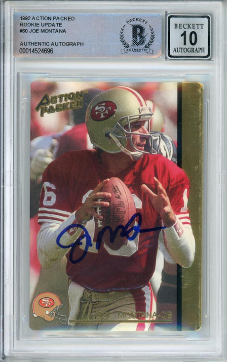 1992 Action Packed Rookie Update #60 Joe Montana San Francisco 49ers BAS Auto Image 1