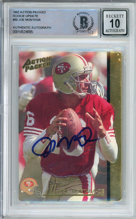 1992 Action Packed Rookie Update #60 Joe Montana San Francisco 49ers BAS Auto Image 1