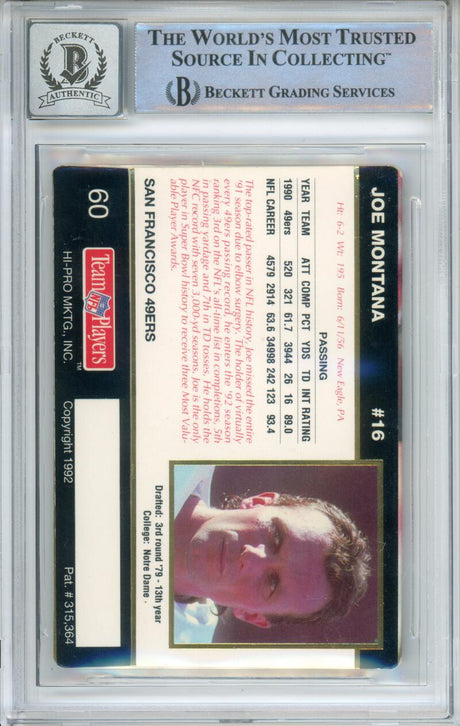 1992 Action Packed Rookie Update #60 Joe Montana San Francisco 49ers BAS Auto Image 2