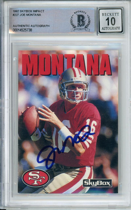 1992 Skybox Impact #227 Joe Montana San Francisco 49ers BAS Autograph 10 Image 1