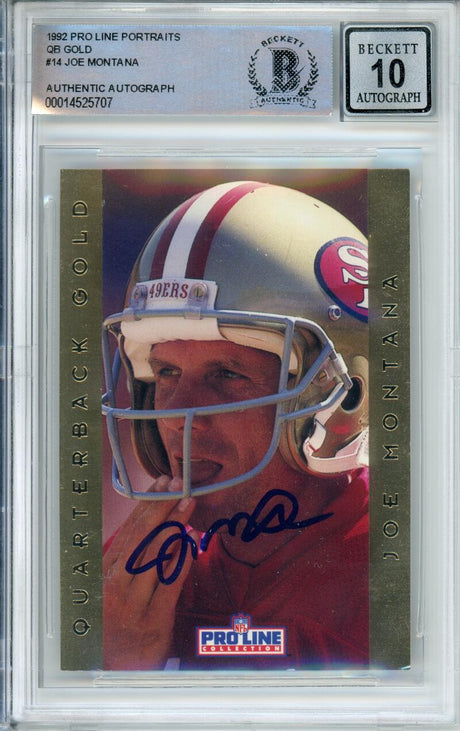 1992 Pro Line Portraits QB Gold #14 Joe Montana San Francisco 49ers BAS Autograph 10  Image 1